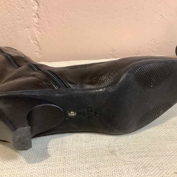 Prada Linea Rossa Black Leather Square Toe Knee-High Boots - Picture 8 of 11